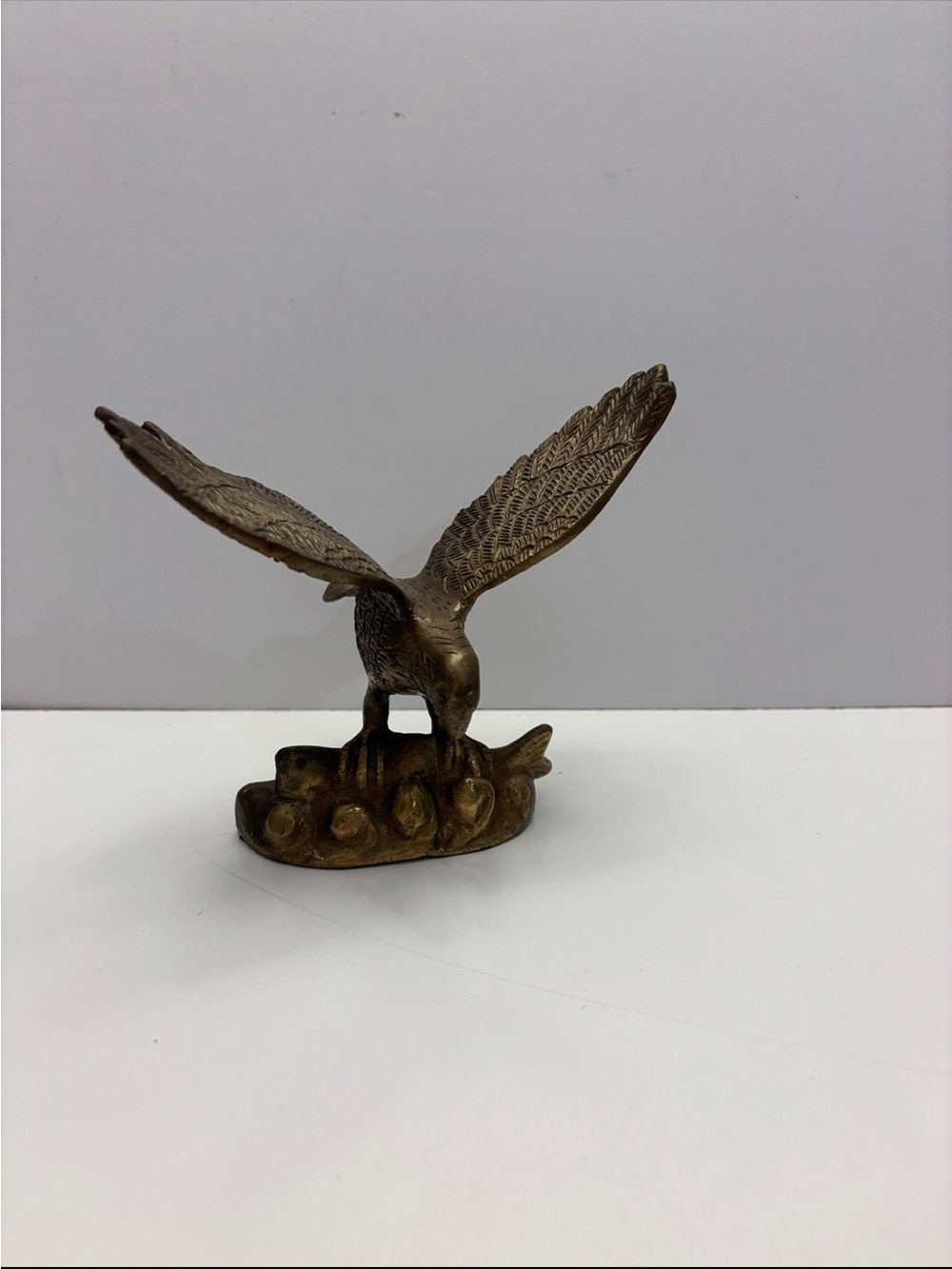 Vintage solid Brass Eagle catching fish Figurine Statue
